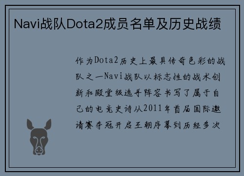 Navi战队Dota2成员名单及历史战绩